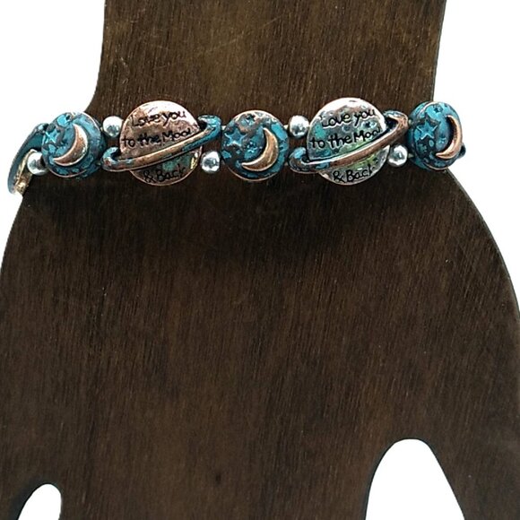 Love You To The Moon & Back Celestial Stretch Disc Bracelet - Picture 1 of 16
